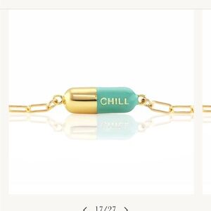 Gold and Green 'Chill Pill’ Enamel Bracelet by Kris Nations